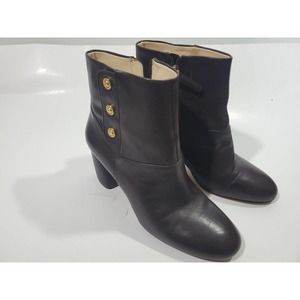 Nine West "NWKirtley" Women's Chunky Heel Leather Ankle Boots Brown 9.5 Zipper